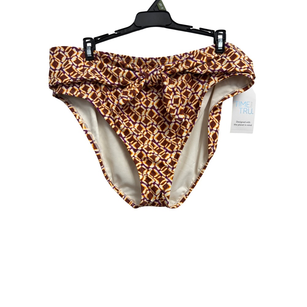 Time and Tru Women XL 16-18 High Rise High Leg Bikini Bottom Geometric Print NWT